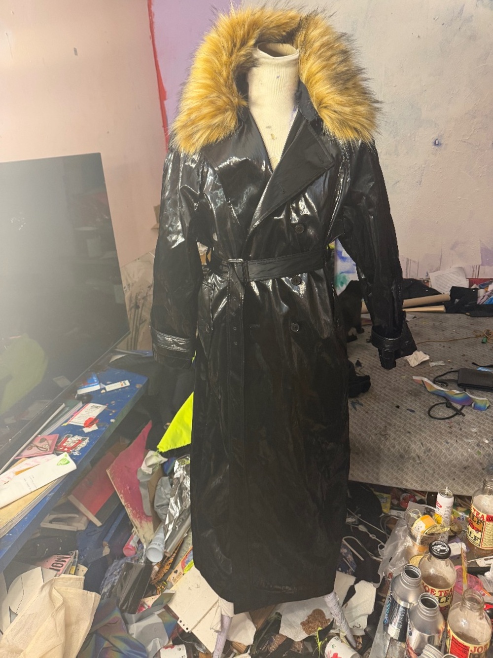 John Galliano x Zara black patent trench coat